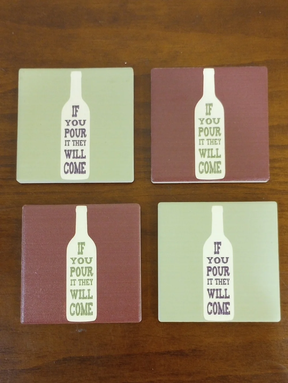 Wine-Themed Drink Coasters, Set Of 4 - New!